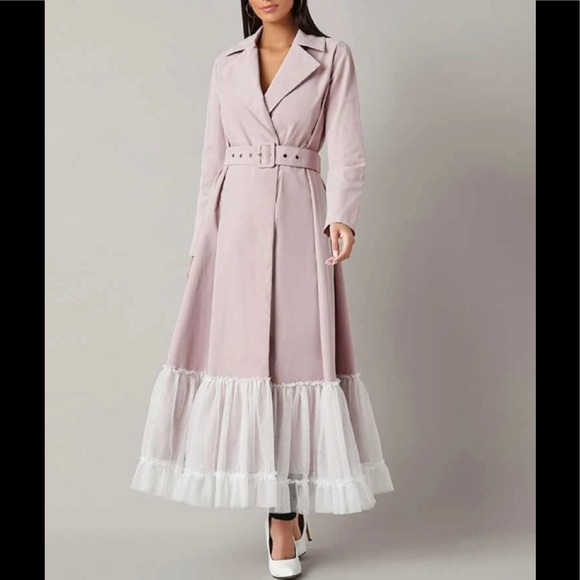 Belted Coat with Ruffle Mesh Hem - Picture 2 of 5